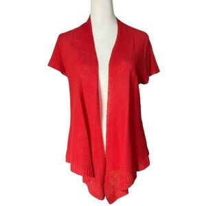 Eileen Fisher  Linen Open Weave Short Sleeve Drape Open Front Cardigan Petite M